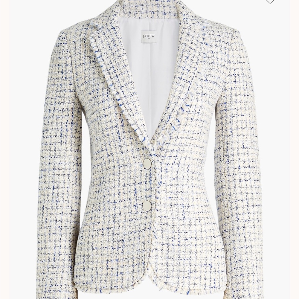 J. Crew Women's Blue Ivory Grid Tweed Blazer Size 12